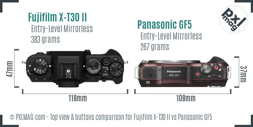 Fujifilm X-T30 II vs Panasonic GF5 top view buttons comparison