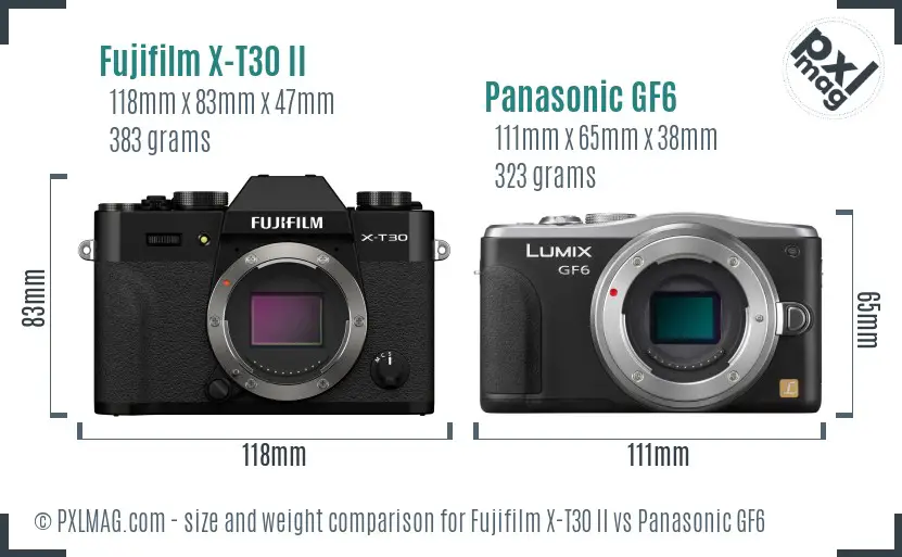 Fujifilm X-T30 II vs Panasonic GF6 size comparison