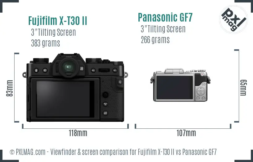 Fujifilm X-T30 II vs Panasonic GF7 Screen and Viewfinder comparison