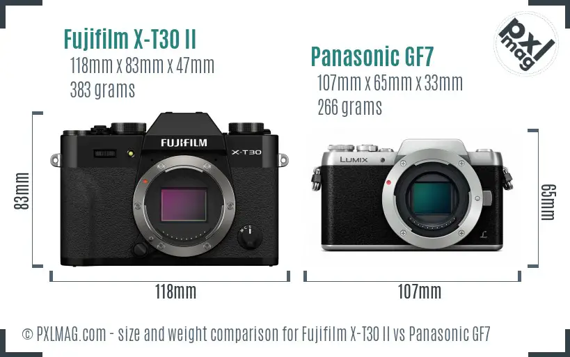 Fujifilm X-T30 II vs Panasonic GF7 size comparison