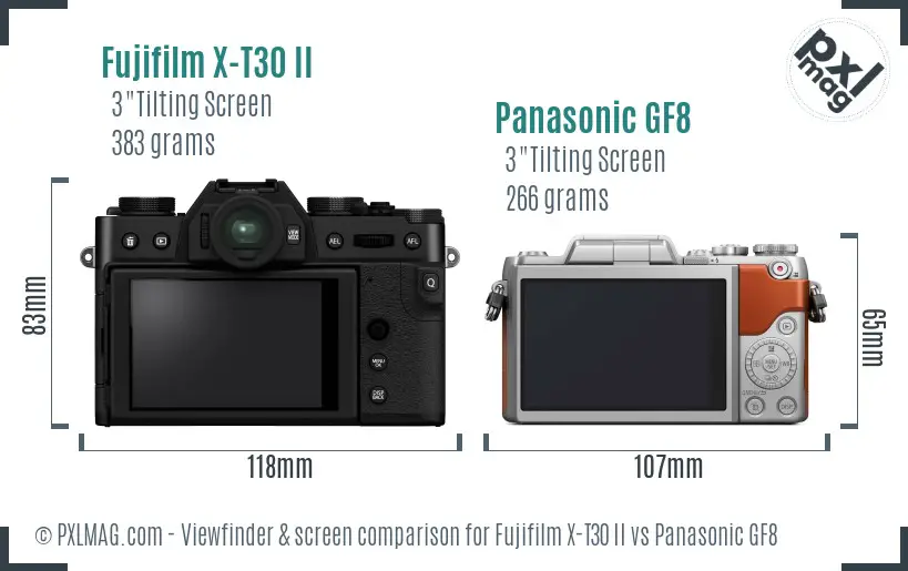Fujifilm X-T30 II vs Panasonic GF8 Screen and Viewfinder comparison