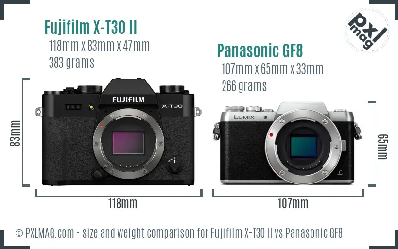 Fujifilm X-T30 II vs Panasonic GF8 size comparison
