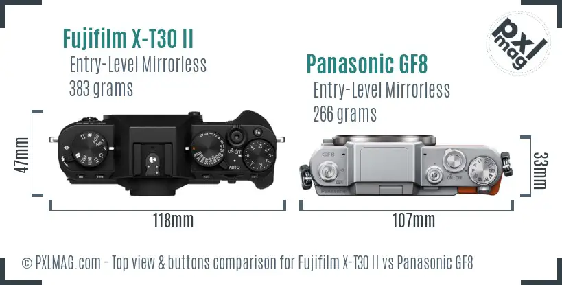 Fujifilm X-T30 II vs Panasonic GF8 top view buttons comparison