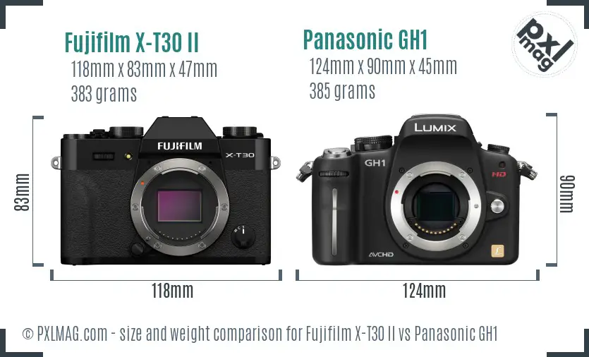 Fujifilm X-T30 II vs Panasonic GH1 size comparison