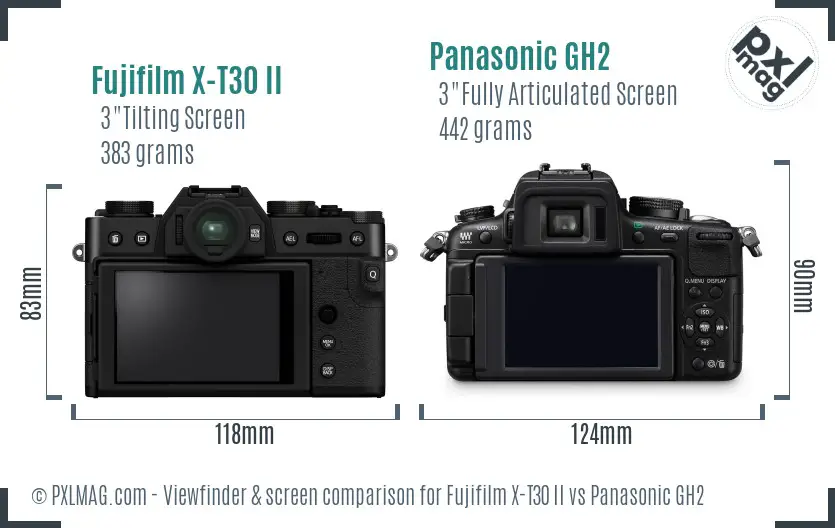 Fujifilm X-T30 II vs Panasonic GH2 Screen and Viewfinder comparison