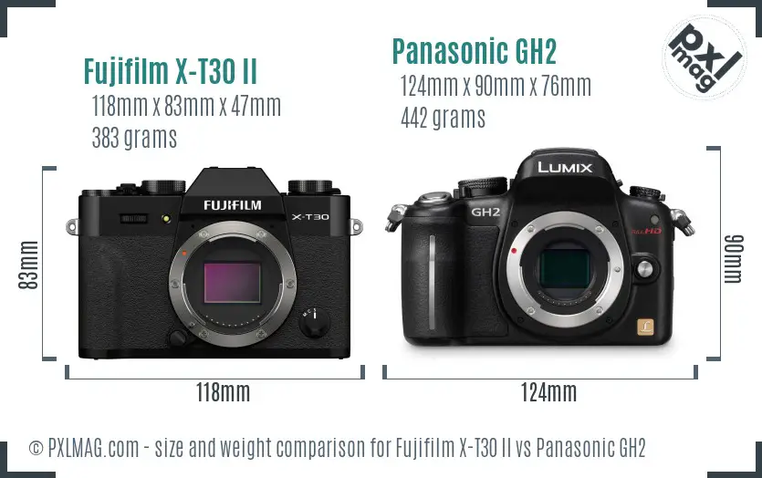 Fujifilm X-T30 II vs Panasonic GH2 size comparison Fujifilm X-T30 II vs Panasonic GH2 size comparison