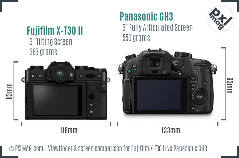 Fujifilm X-T30 II vs Panasonic GH3 Screen and Viewfinder comparison