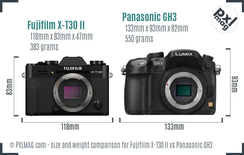 Fujifilm X-T30 II vs Panasonic GH3 size comparison