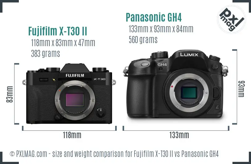Fujifilm X-T30 II vs Panasonic GH4 size comparison