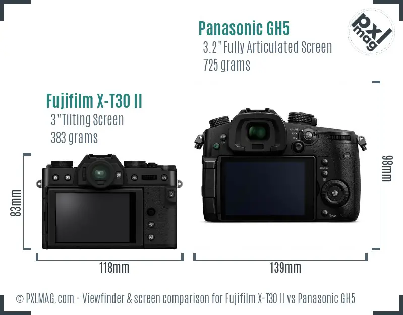 Fujifilm X-T30 II vs Panasonic GH5 Screen and Viewfinder comparison