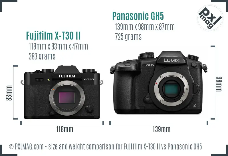 Fujifilm X-T30 II vs Panasonic GH5 size comparison