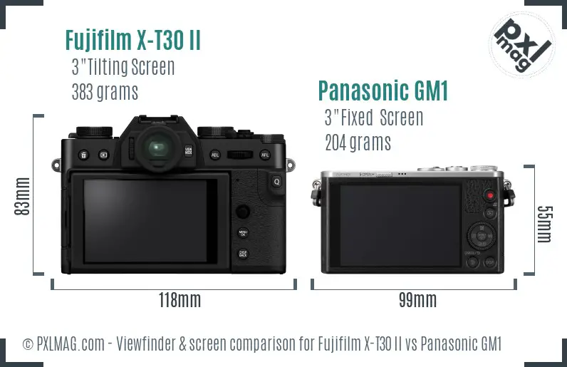 Fujifilm X-T30 II vs Panasonic GM1 Screen and Viewfinder comparison