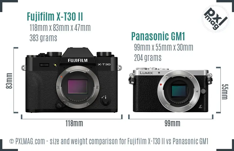 Fujifilm X-T30 II vs Panasonic GM1 size comparison
