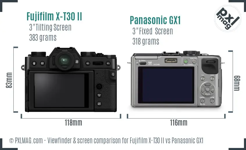 Fujifilm X-T30 II vs Panasonic GX1 Screen and Viewfinder comparison