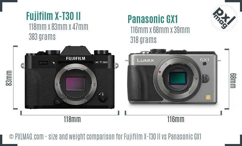 Fujifilm X-T30 II vs Panasonic GX1 size comparison