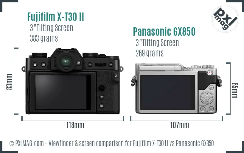Fujifilm X-T30 II vs Panasonic GX850 Screen and Viewfinder comparison
