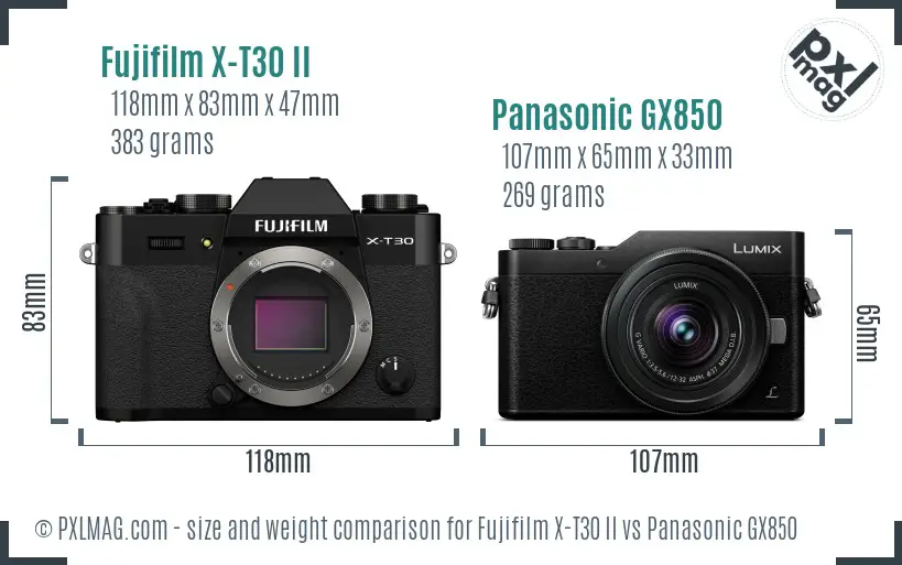 Fujifilm X-T30 II vs Panasonic GX850 size comparison