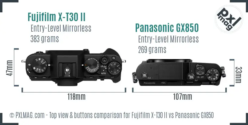 Fujifilm X-T30 II vs Panasonic GX850 top view buttons comparison