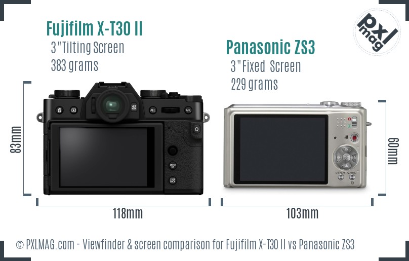 Fujifilm X-T30 II vs Panasonic ZS3 Screen and Viewfinder comparison