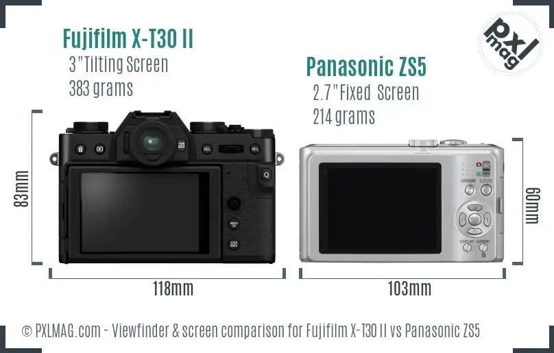 Fujifilm X-T30 II vs Panasonic ZS5 Screen and Viewfinder comparison