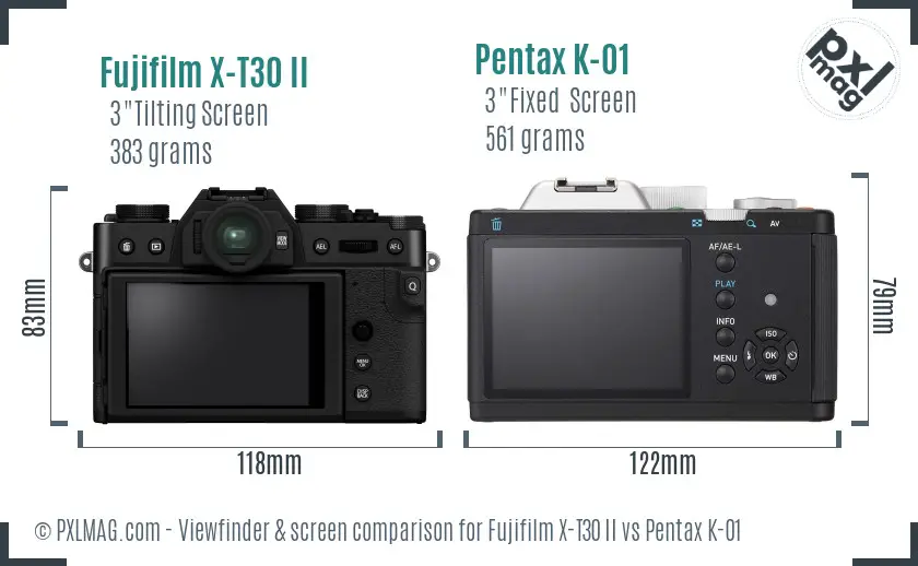 Fujifilm X-T30 II vs Pentax K-01 Screen and Viewfinder comparison