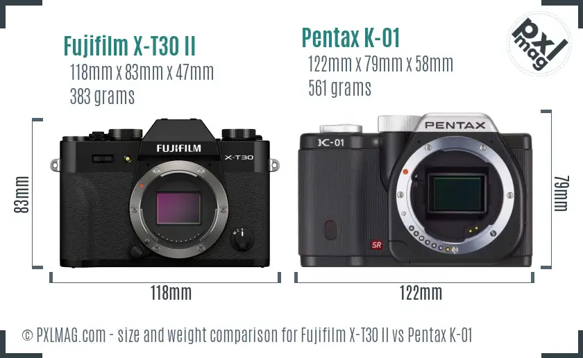 Fujifilm X-T30 II vs Pentax K-01 size comparison