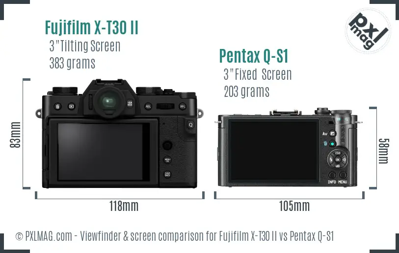 Fujifilm X-T30 II vs Pentax Q-S1 Screen and Viewfinder comparison