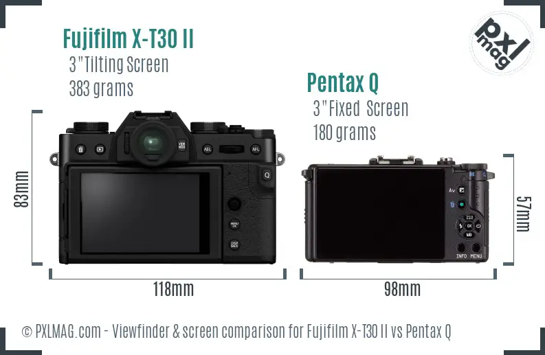 Fujifilm X-T30 II vs Pentax Q Screen and Viewfinder comparison