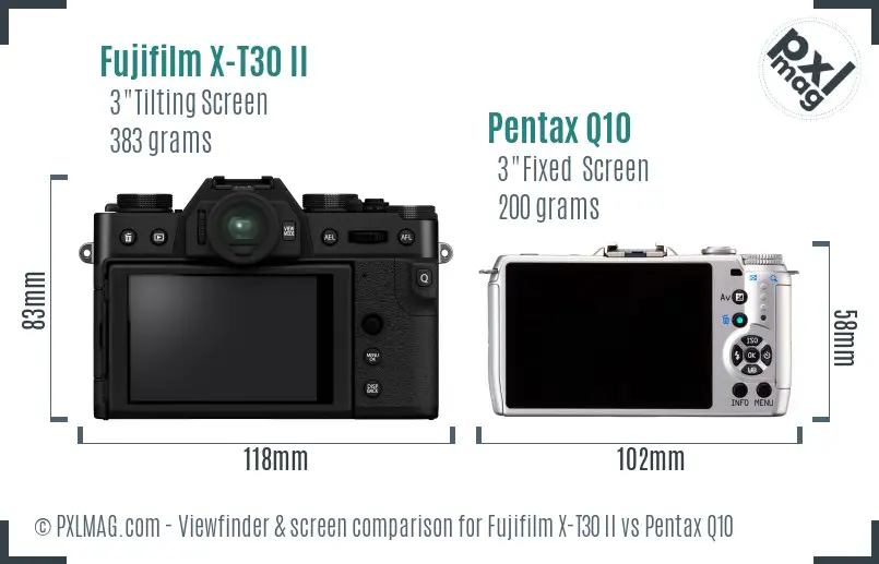 Fujifilm X-T30 II vs Pentax Q10 Screen and Viewfinder comparison