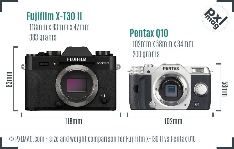 Fujifilm X-T30 II vs Pentax Q10 size comparison