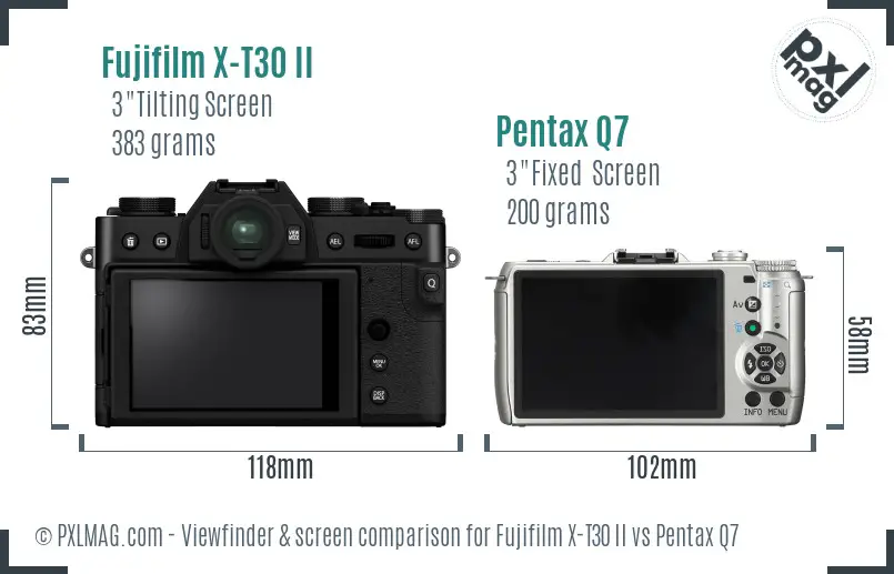 Fujifilm X-T30 II vs Pentax Q7 Screen and Viewfinder comparison