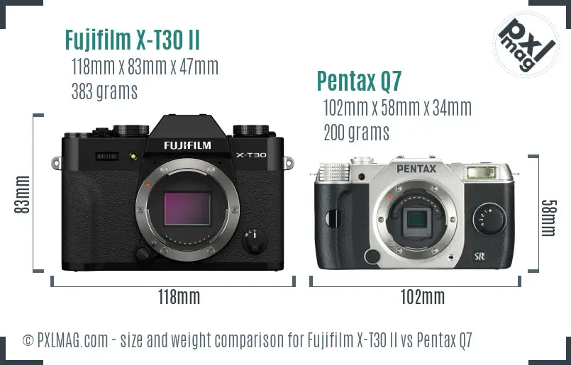 Fujifilm X-T30 II vs Pentax Q7 size comparison