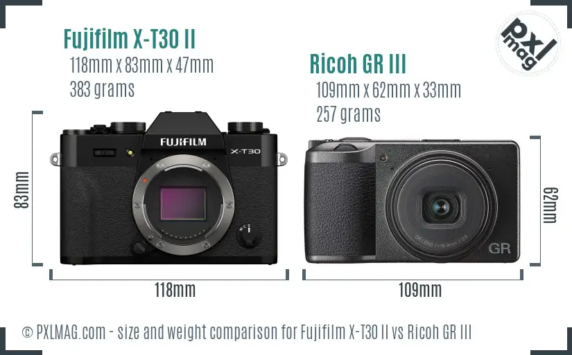Fujifilm X-T30 II vs Ricoh GR III size comparison Fujifilm X-T30 II vs Ricoh GR III size comparison