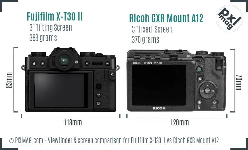 Fujifilm X-T30 II vs Ricoh GXR Mount A12 Screen and Viewfinder comparison