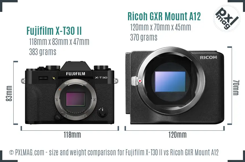 Fujifilm X-T30 II vs Ricoh GXR Mount A12 size comparison