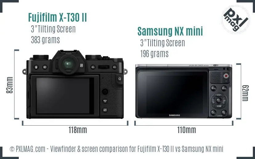 Fujifilm X-T30 II vs Samsung NX mini Screen and Viewfinder comparison