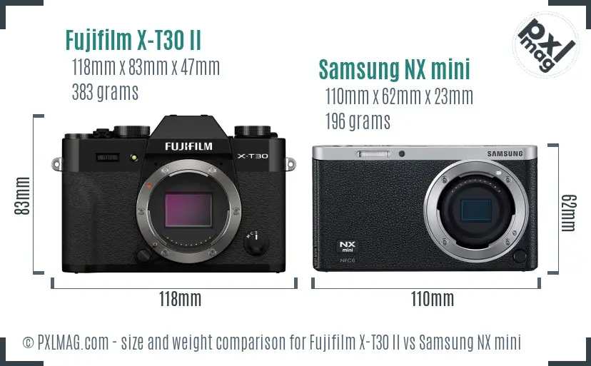 Fujifilm X-T30 II vs Samsung NX mini size comparison