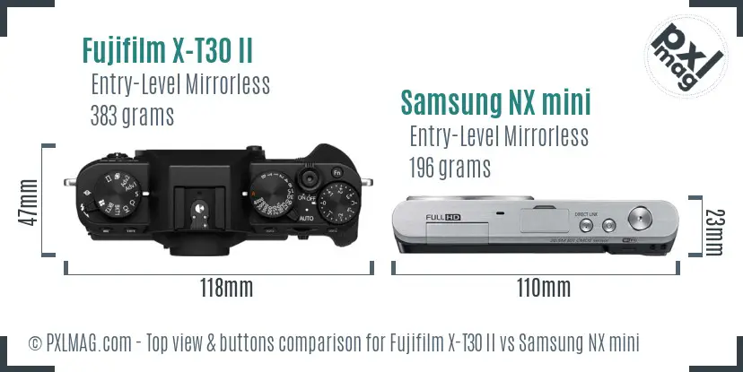 Fujifilm X-T30 II vs Samsung NX mini top view buttons comparison