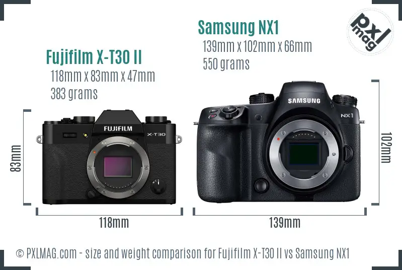 Fujifilm X-T30 II vs Samsung NX1 size comparison