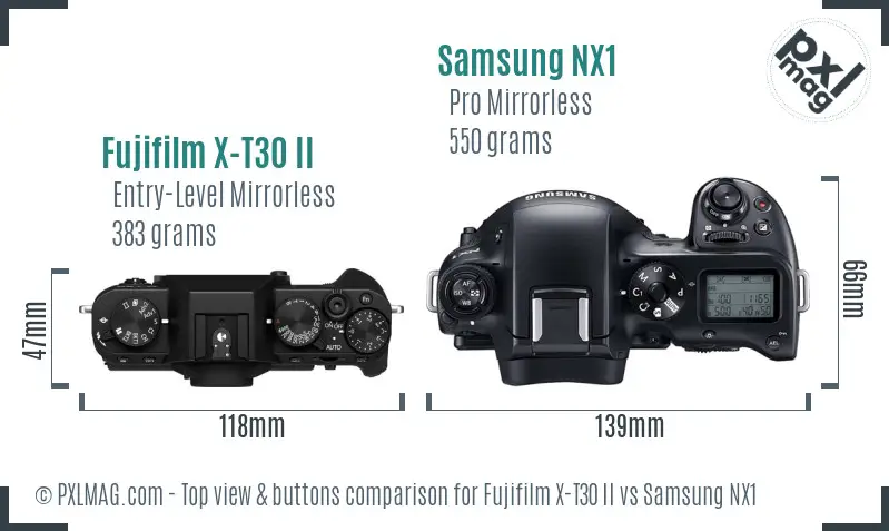 Fujifilm X-T30 II vs Samsung NX1 top view buttons comparison