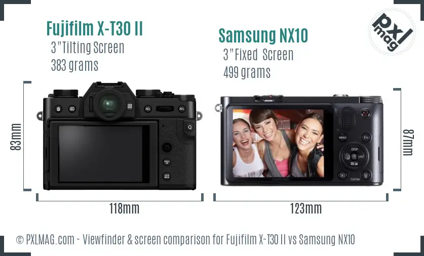 Fujifilm X-T30 II vs Samsung NX10 Screen and Viewfinder comparison