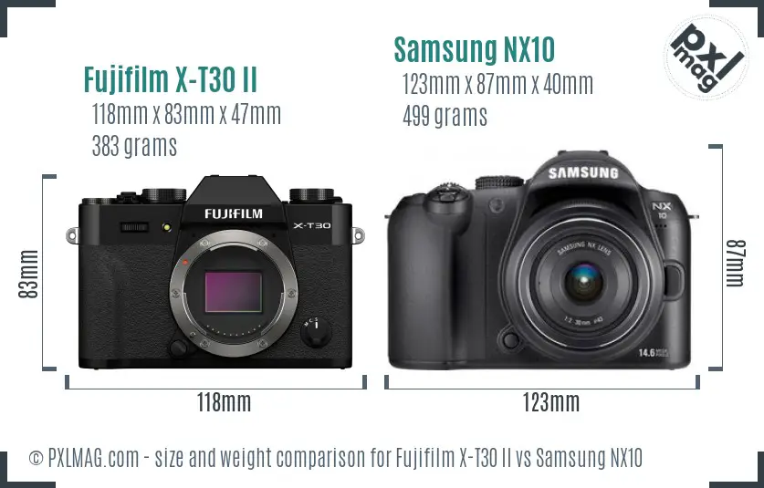 Fujifilm X-T30 II vs Samsung NX10 size comparison