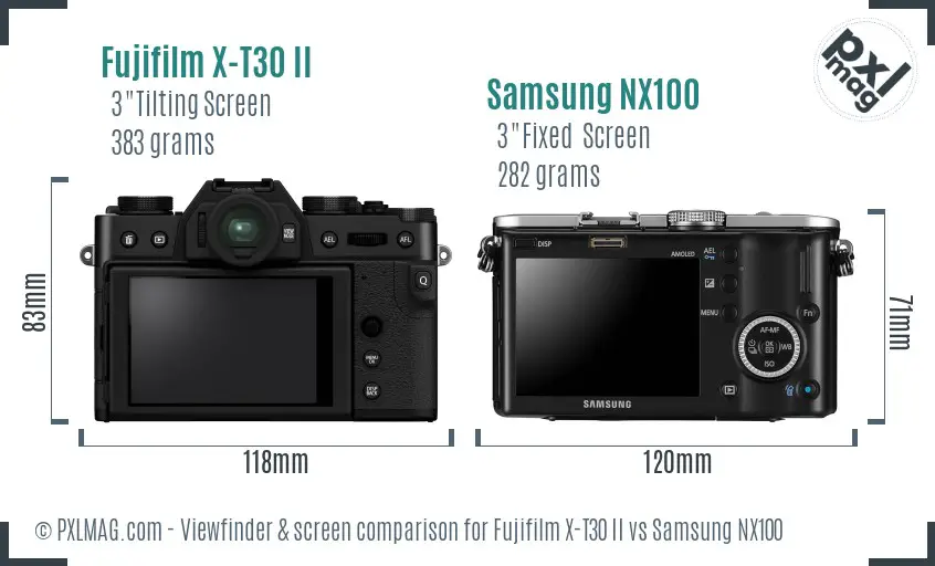 Fujifilm X-T30 II vs Samsung NX100 Screen and Viewfinder comparison