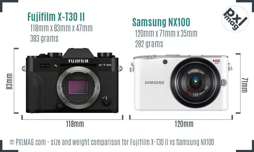 Fujifilm X-T30 II vs Samsung NX100 size comparison