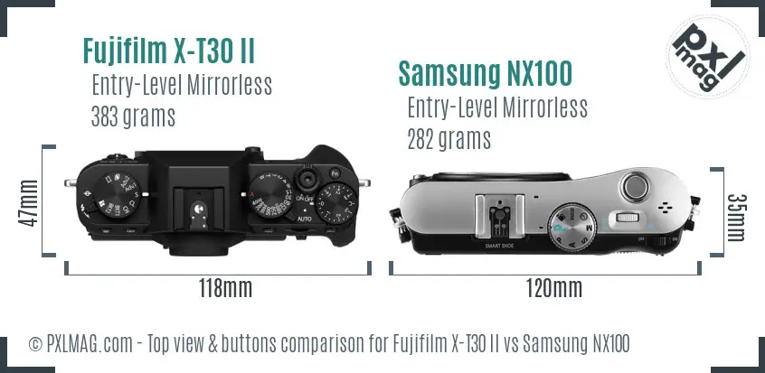 Fujifilm X-T30 II vs Samsung NX100 top view buttons comparison