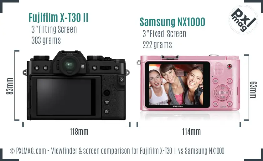 Fujifilm X-T30 II vs Samsung NX1000 Screen and Viewfinder comparison