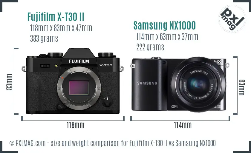 Fujifilm X-T30 II vs Samsung NX1000 size comparison