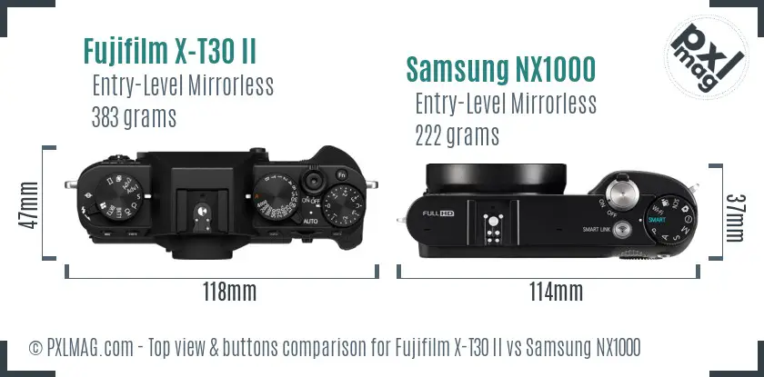 Fujifilm X-T30 II vs Samsung NX1000 top view buttons comparison