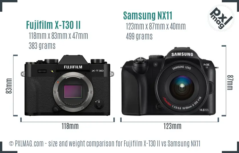 Fujifilm X-T30 II vs Samsung NX11 size comparison