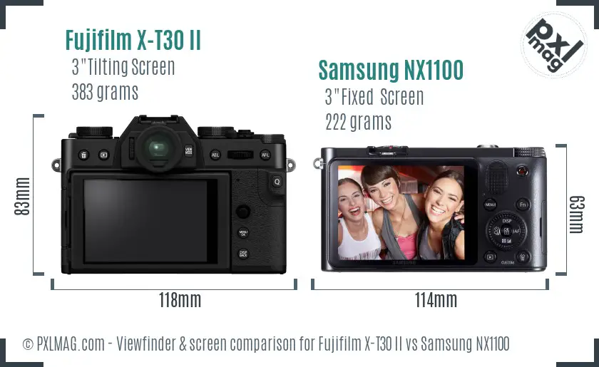 Fujifilm X-T30 II vs Samsung NX1100 Screen and Viewfinder comparison